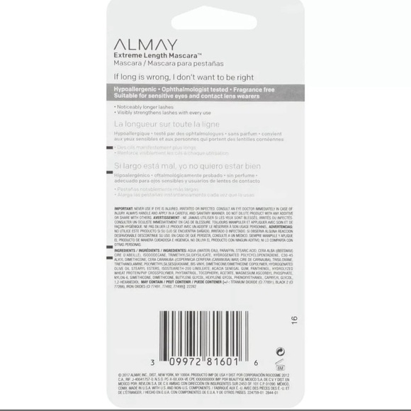 ALMAY ONE COAT GET UP & GROW 
EXTREME LENGTH MASCARA 010 BLACKEST BLACK 0.21oz. - Picture 3 of 4